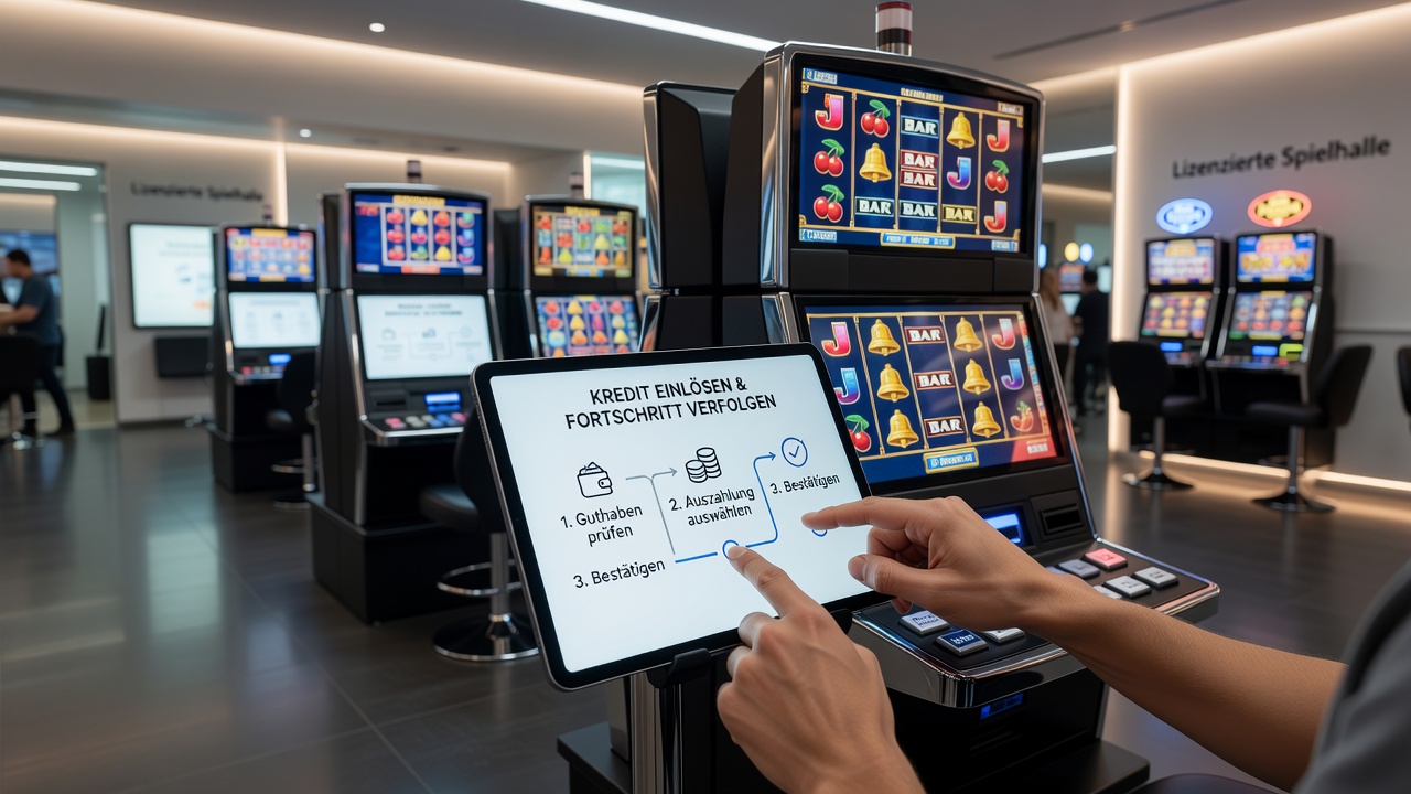 Detailansicht einer mobilen Slot-App mit Fokus auf Guthaben-Einlösungssequenz und Layout-Elementen