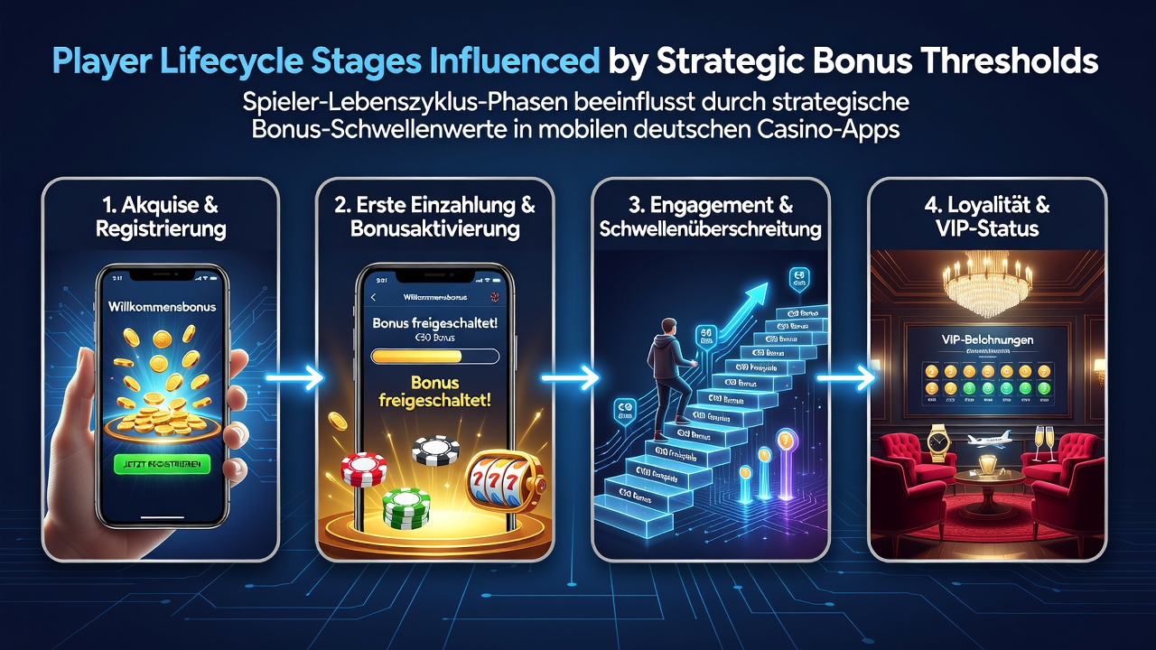 Diagramm der Spielerlebenszyklusphasen mit Bonusschwellen in mobilen Casino-Anwendungen