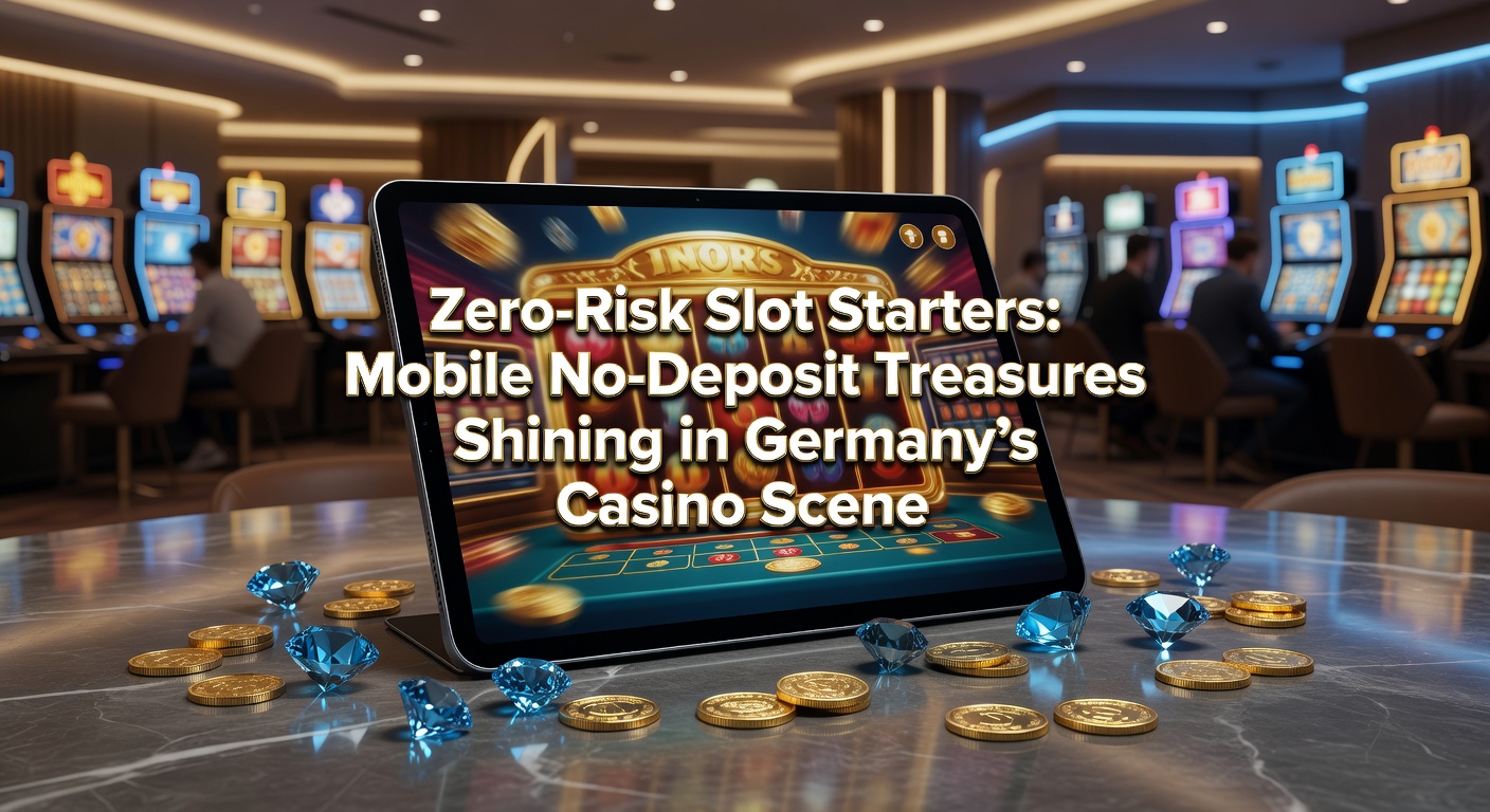Smartphone mit leuchtenden Slot-Symbolen und No-Deposit-Bonus-Icons auf einem deutschen Casino-Hintergrund